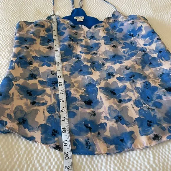 J.Crew Women's Blue Floral Scalloped Dressy Cocktail Cami Tank Top Size S/6 - Picture 8 of 8
